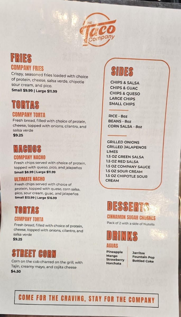 The Taco Company menu board