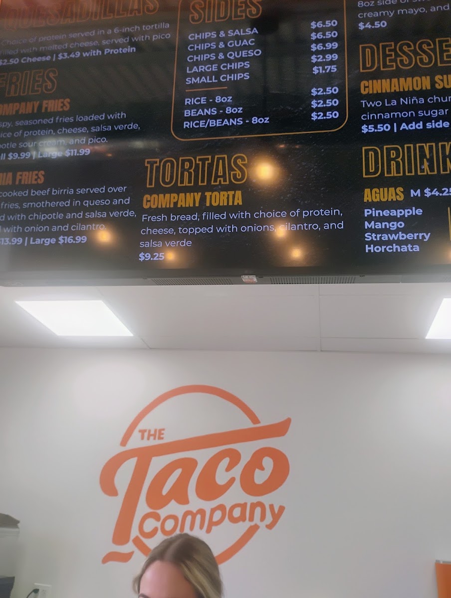 The Taco Company menu board