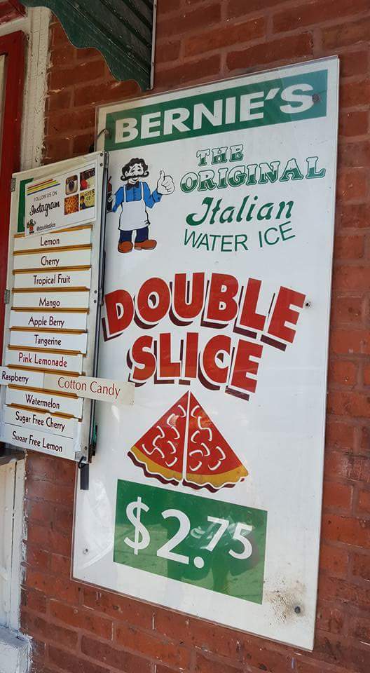 Bernie's the Original Italian Water Ice menu board
