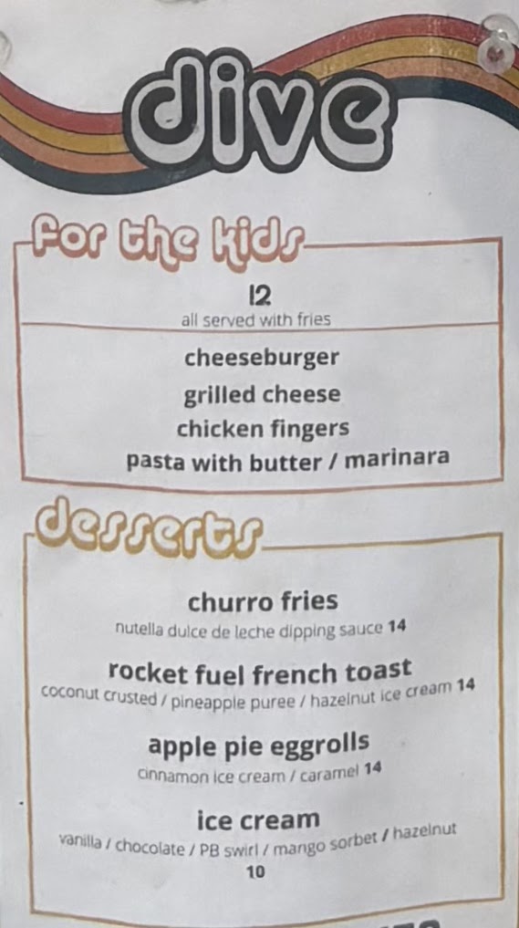 DIVE OCEAN BEACH menu board