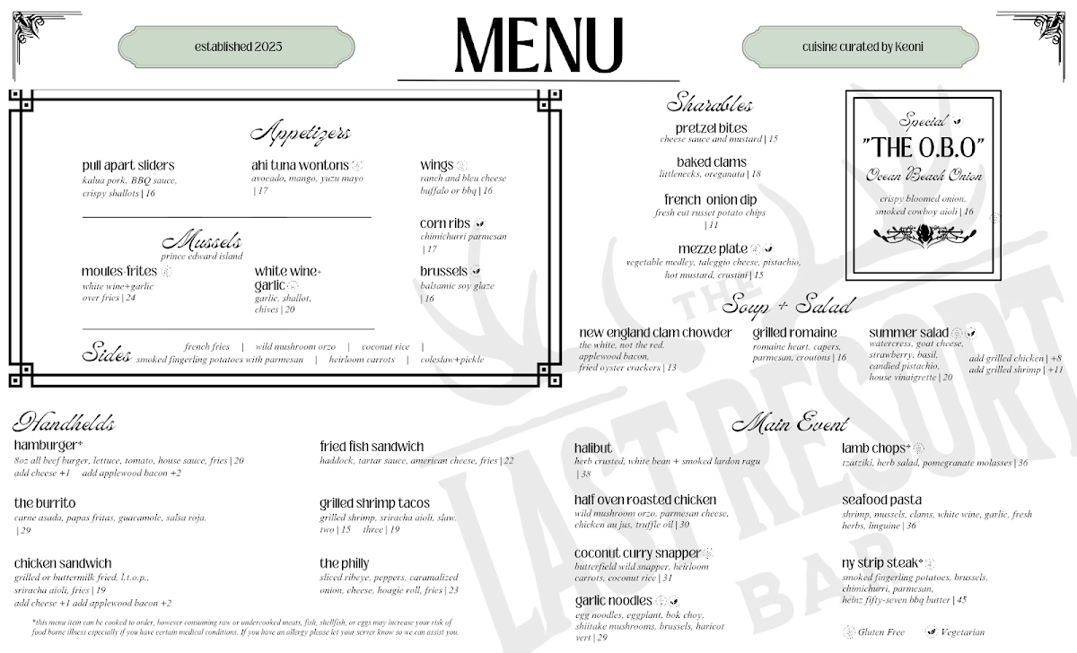 The Last Resort menu board
