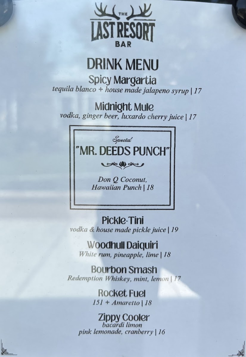 The Last Resort menu board