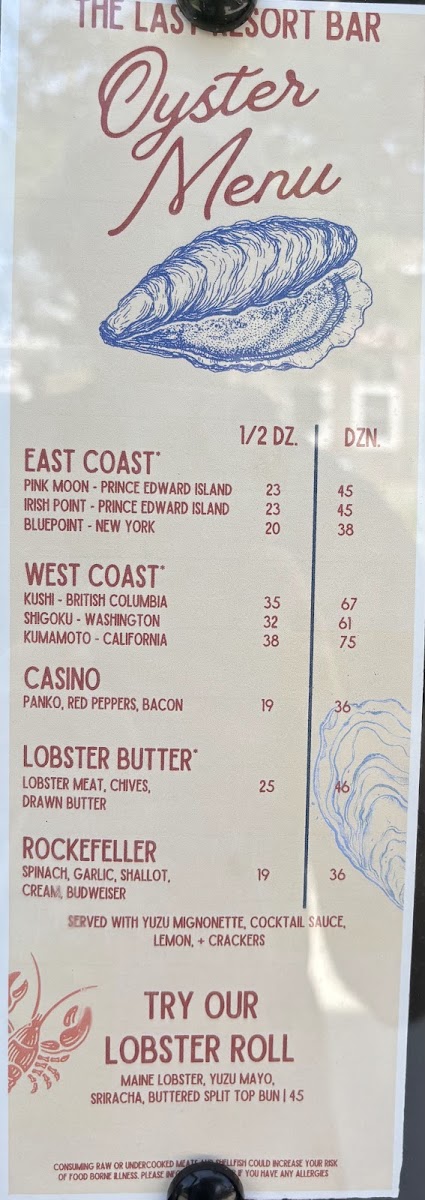 The Last Resort menu board