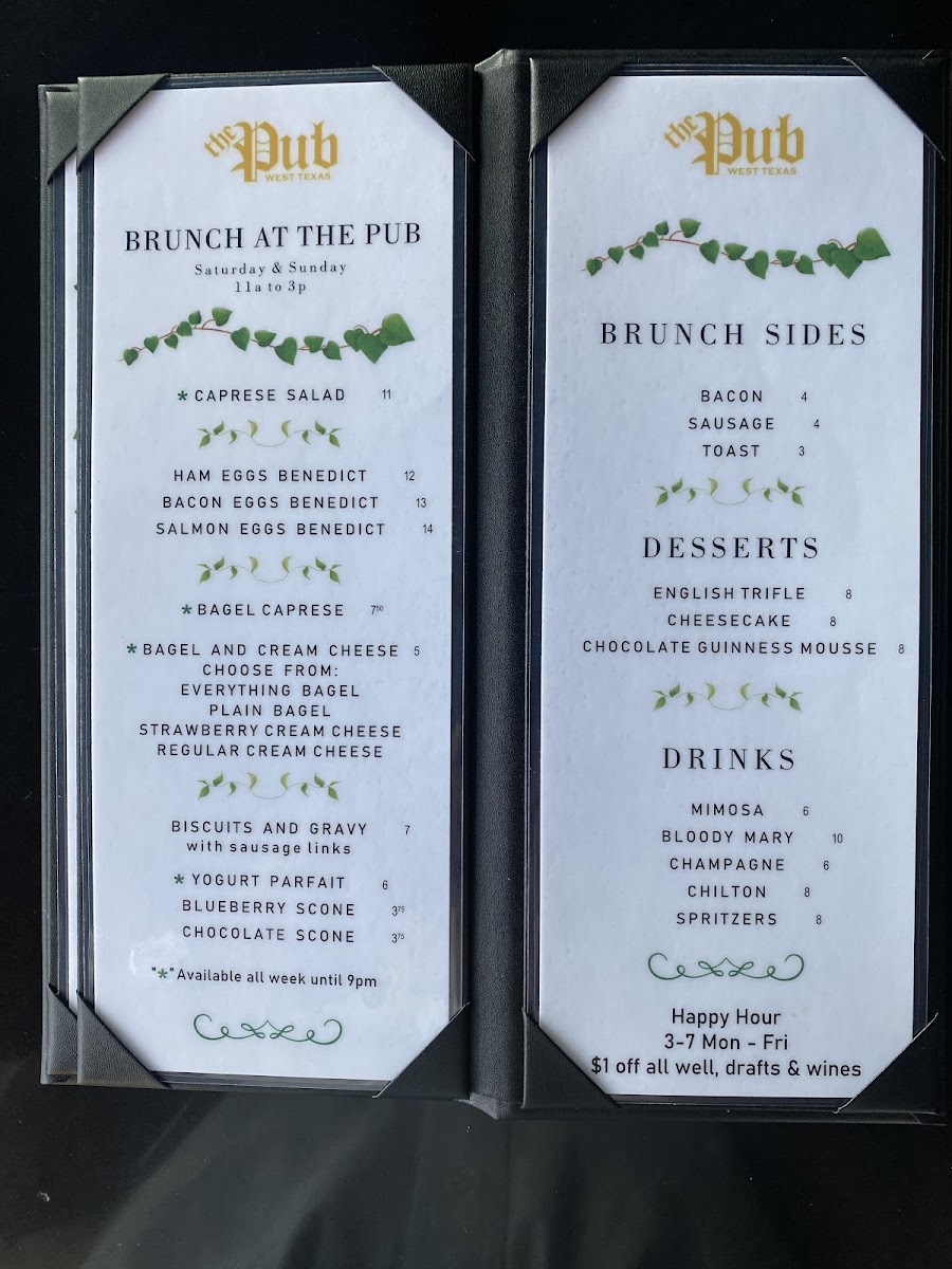 The Public House West Texas menu board