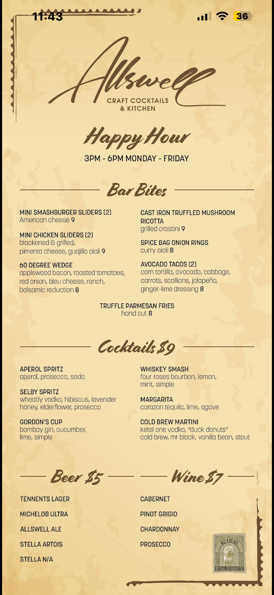 Allswell menu board