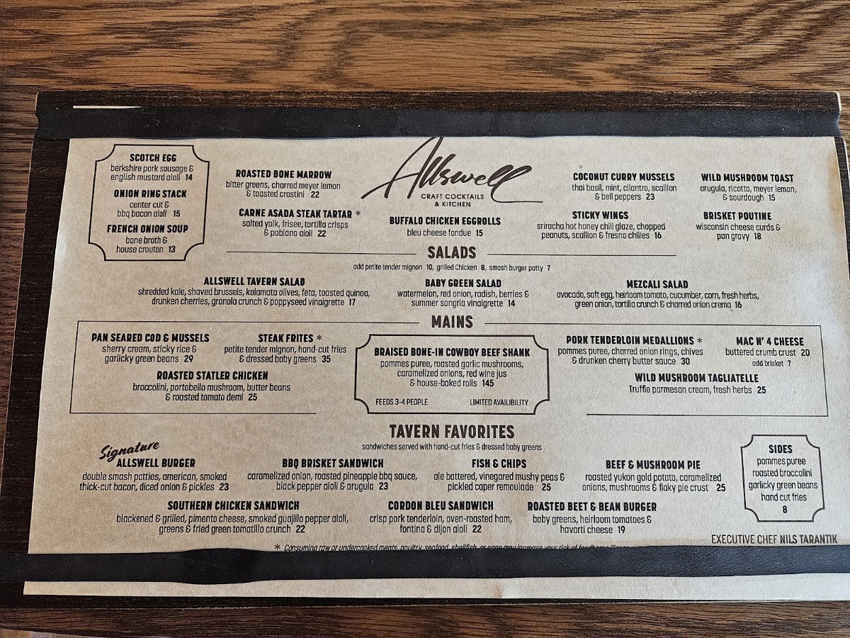 Allswell menu board
