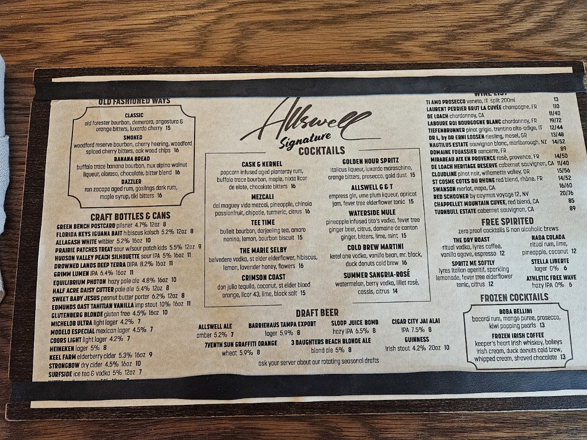 Allswell menu board