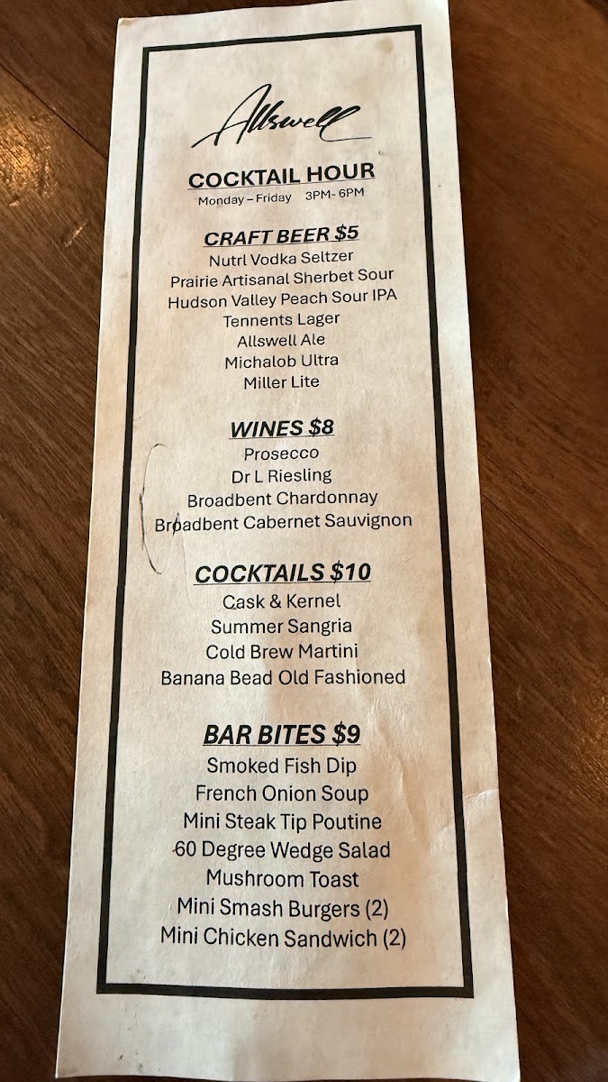 Allswell menu board