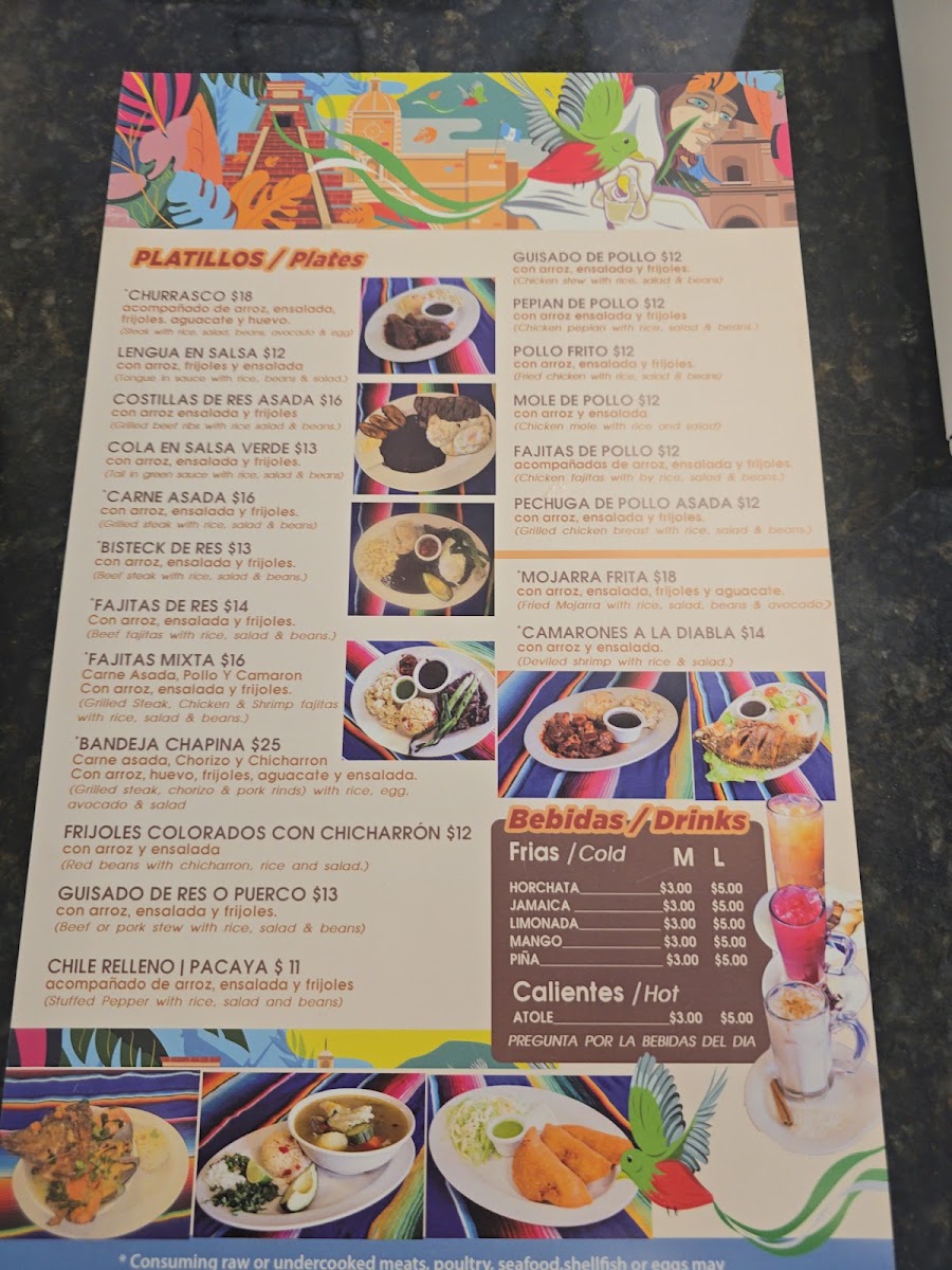 Sabores Restaurant menu board