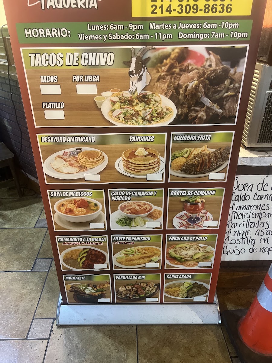 Balch Springs Tacos menu board