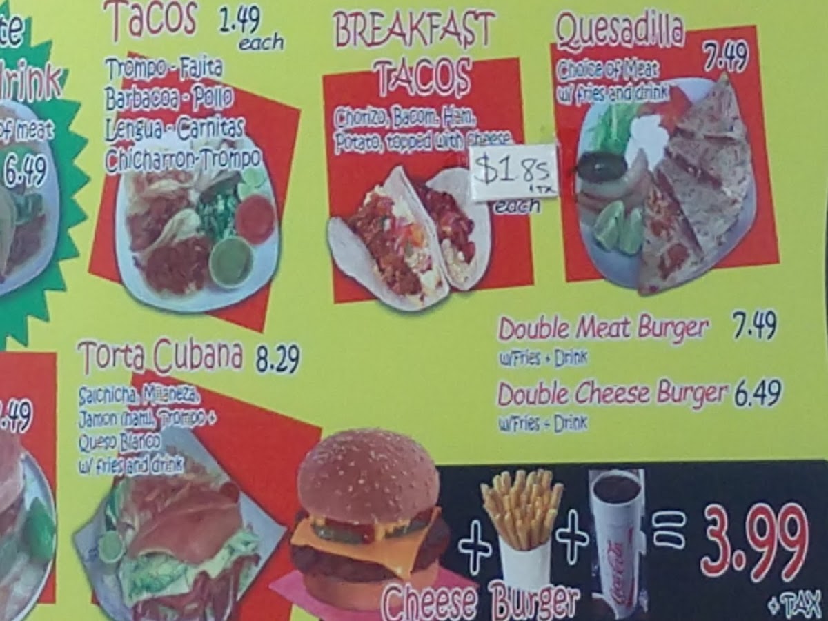 Balch Springs Tacos menu board