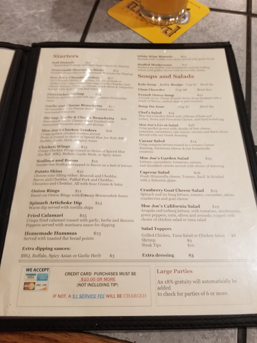 Moe Joe’s Family Restaurant menu board