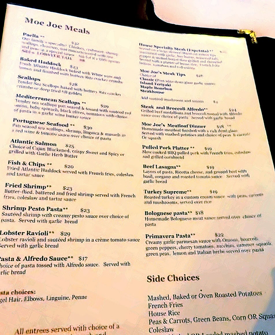 Moe Joe’s Family Restaurant menu board