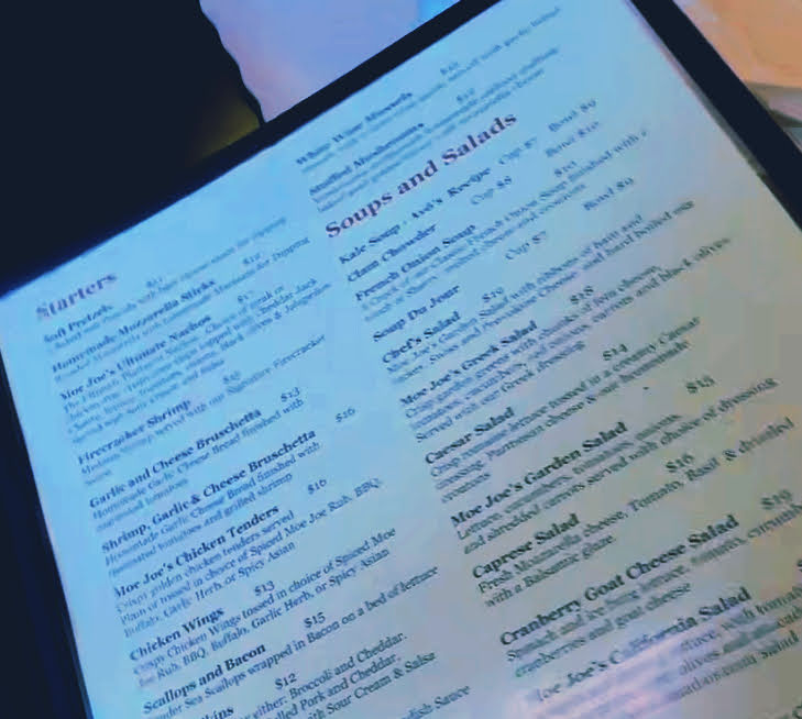 Moe Joe’s Family Restaurant menu board