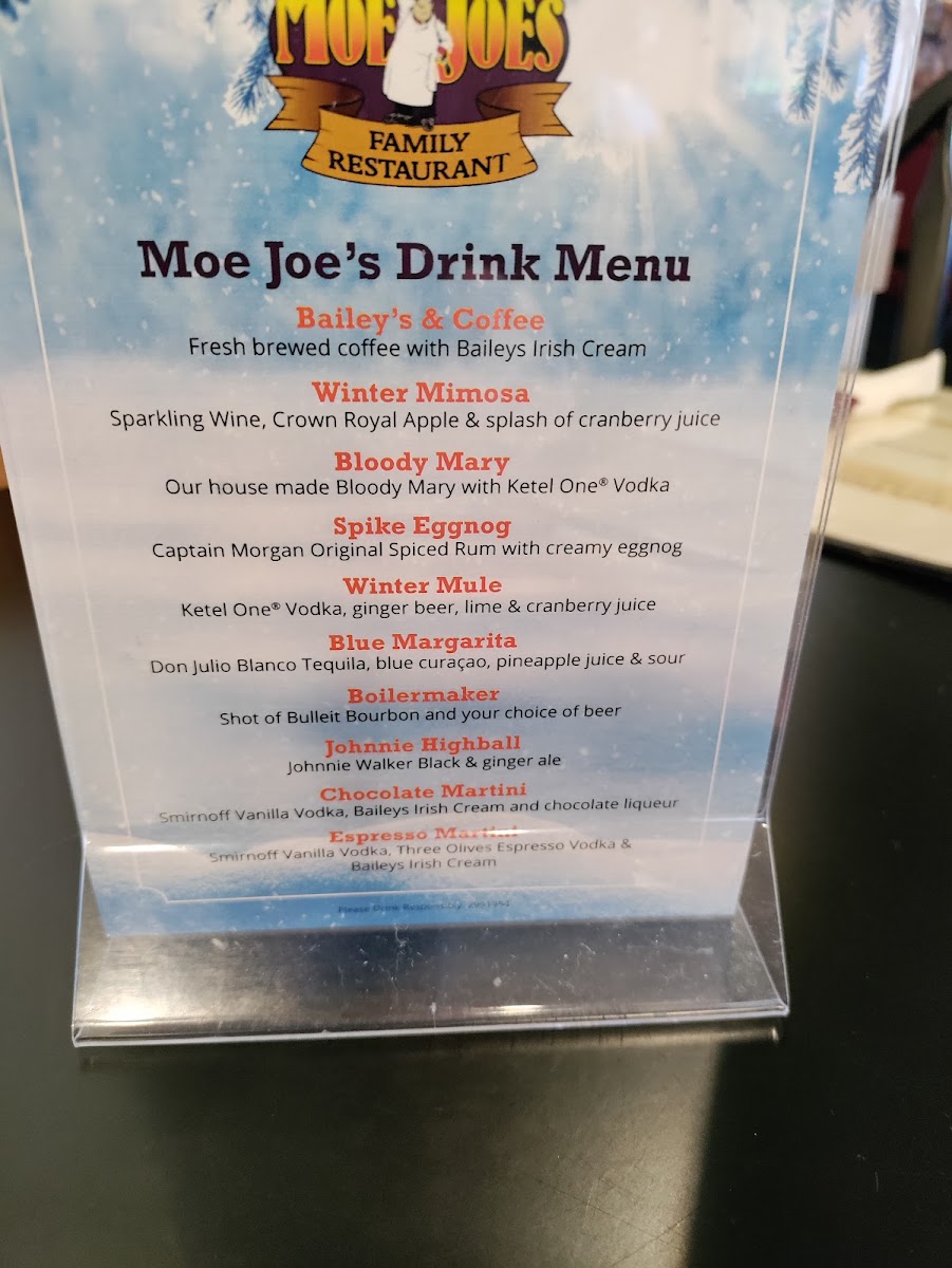 Moe Joe’s Family Restaurant menu board