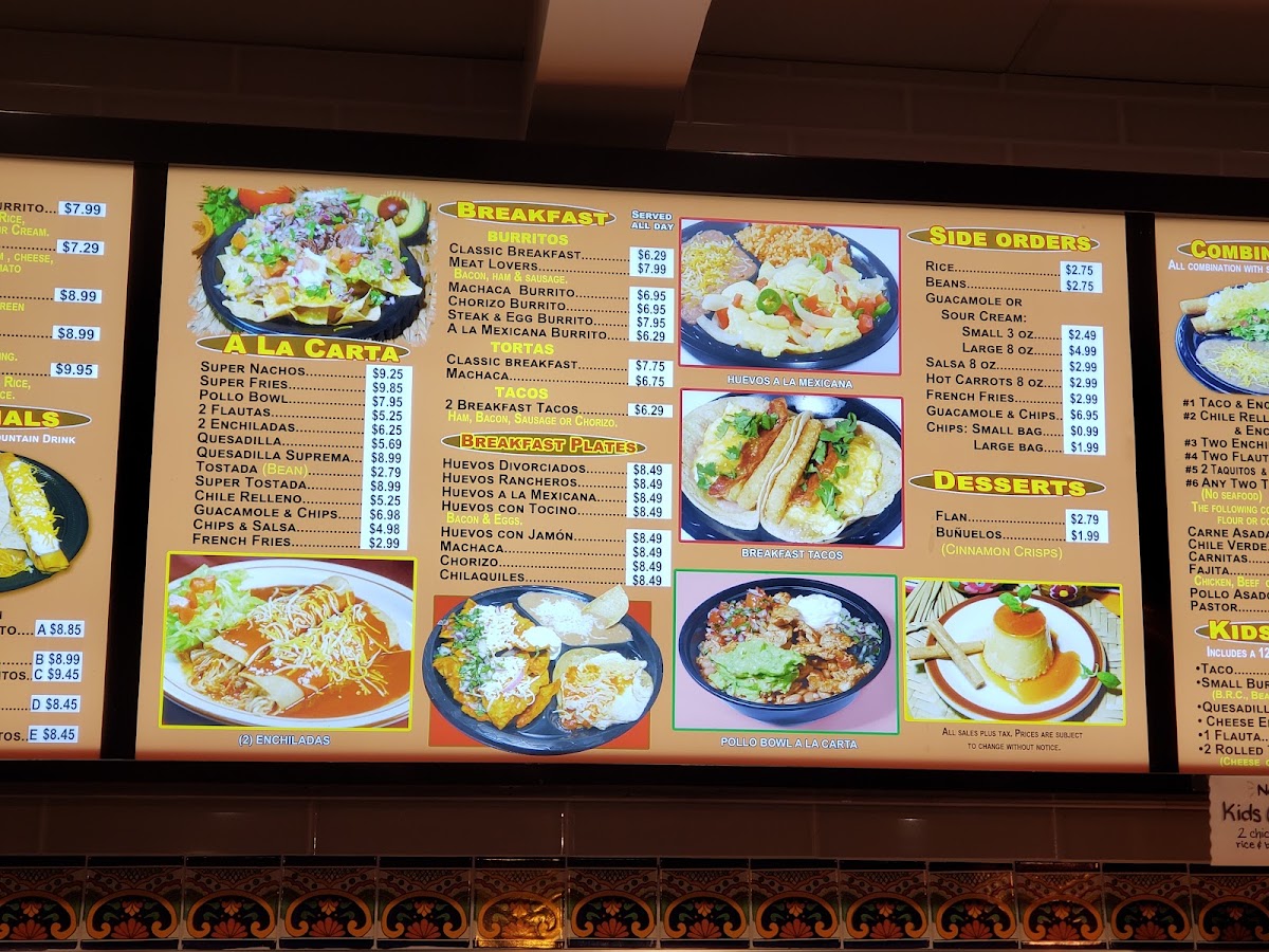 El Ranchito Taco Shop menu board