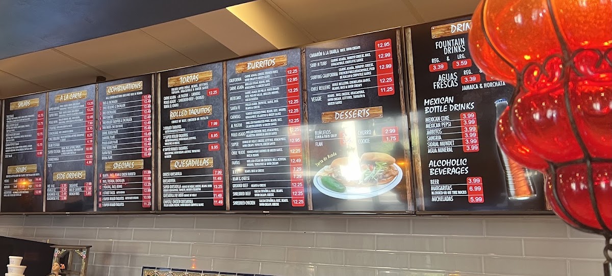 El Ranchito Taco Shop menu board