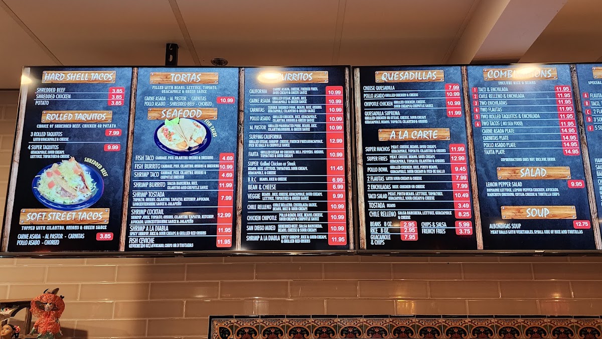 El Ranchito Taco Shop menu board