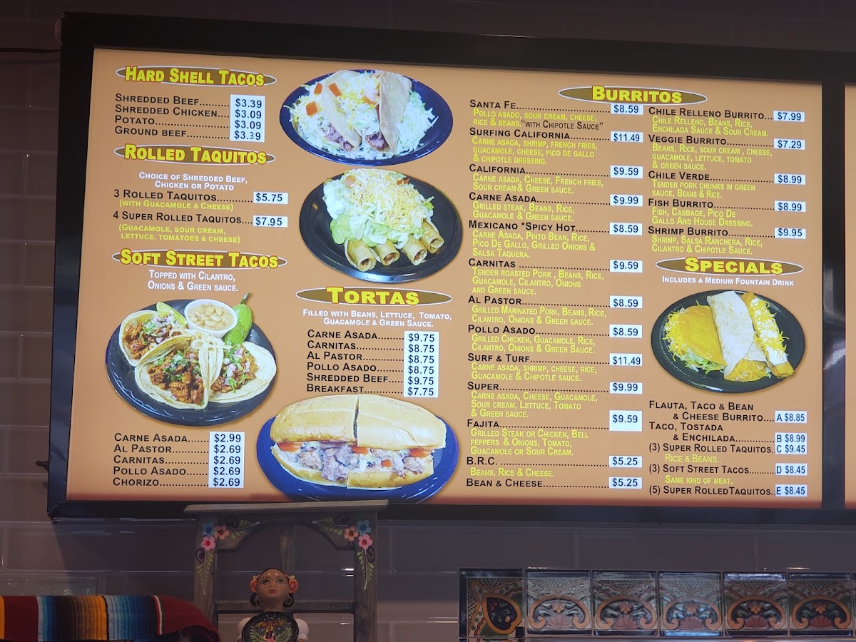 El Ranchito Taco Shop menu board