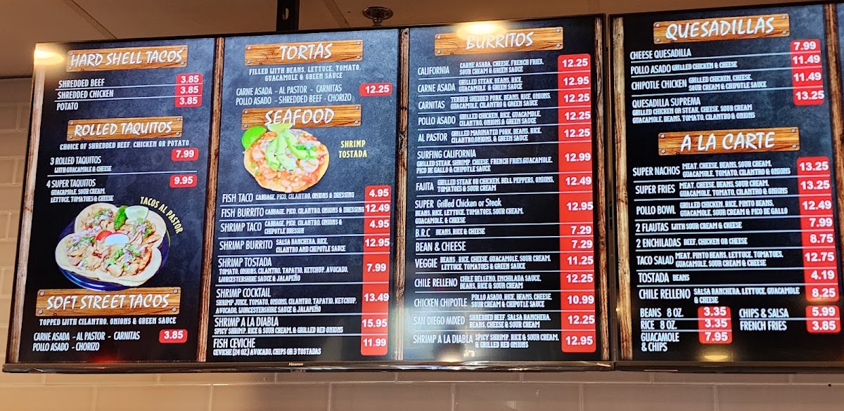 El Ranchito Taco Shop menu board