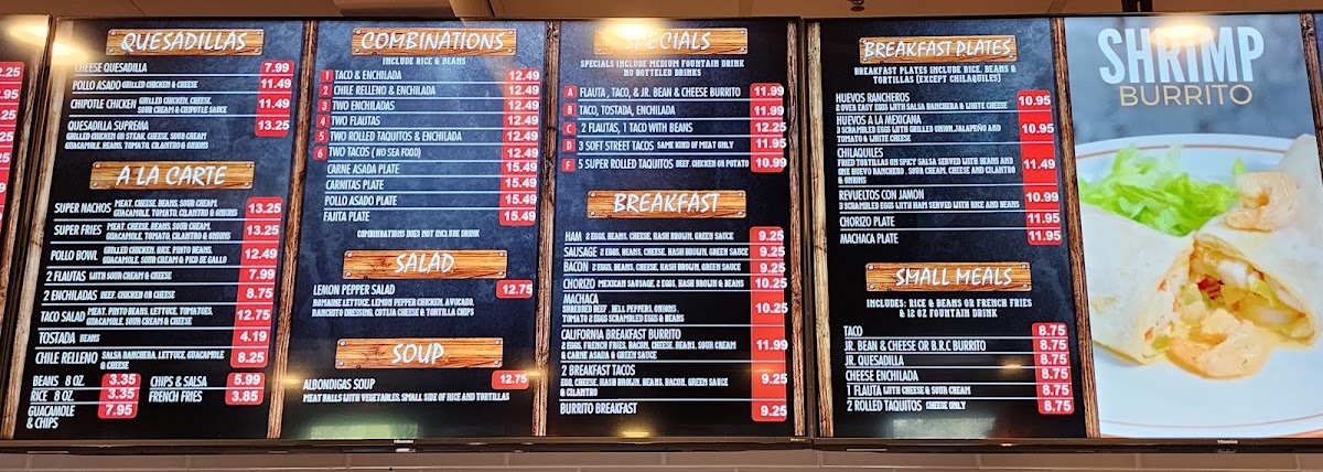 El Ranchito Taco Shop menu board