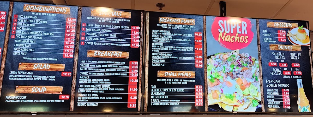 El Ranchito Taco Shop menu board