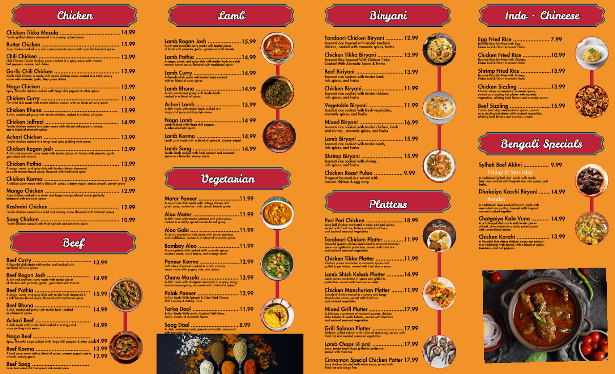Cinnamon Restaurant & Sweets menu board