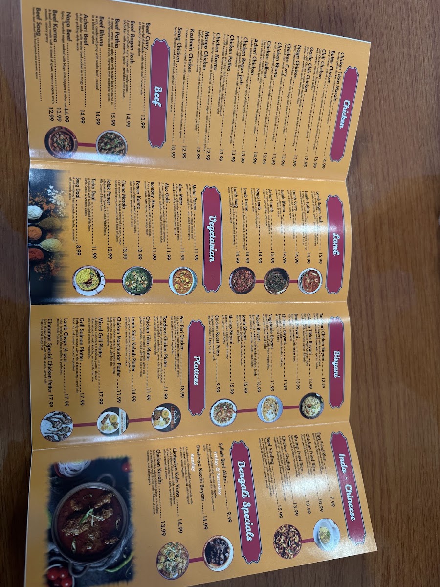 Cinnamon Restaurant & Sweets menu board
