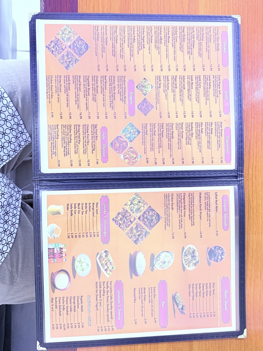Cinnamon Restaurant & Sweets menu board