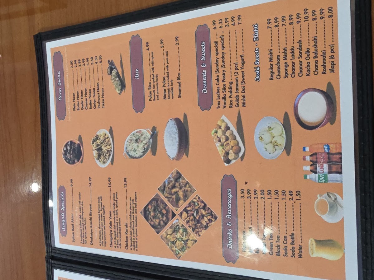 Cinnamon Restaurant & Sweets menu board