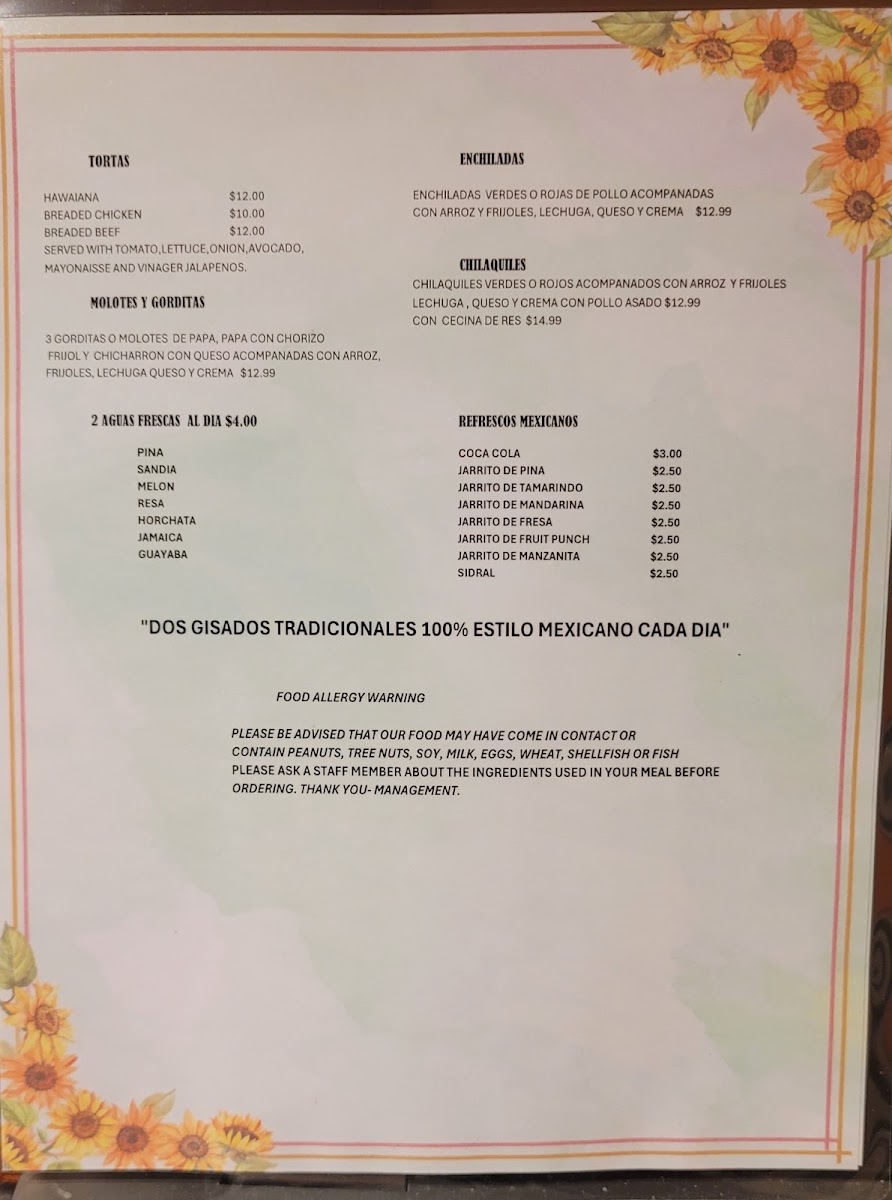 Taqueria Cielito Lindo menu board