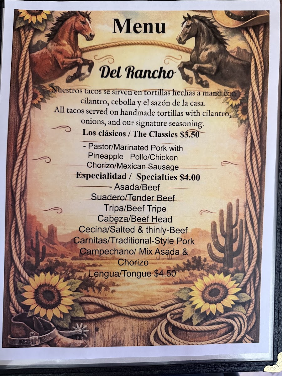 Taqueria Cielito Lindo menu board