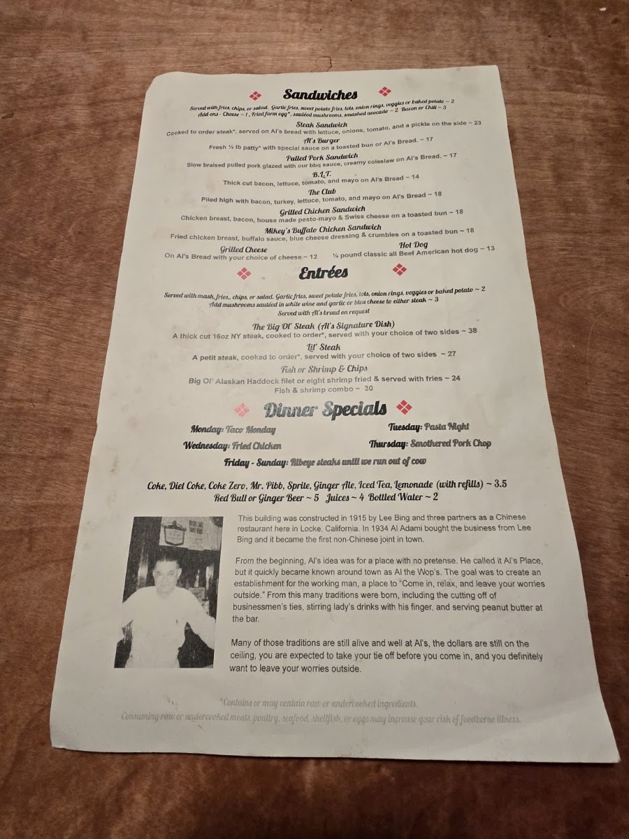 Ko-Ket Island Bar & Grill menu board