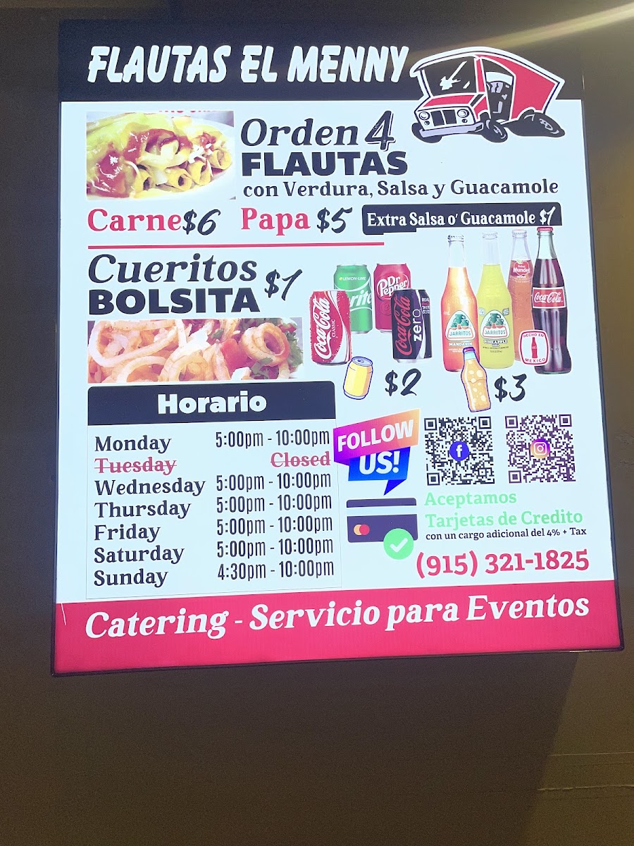 Flautas El Menny menu board