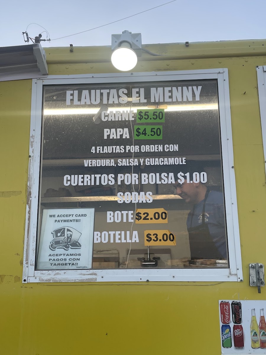 Flautas El Menny menu board
