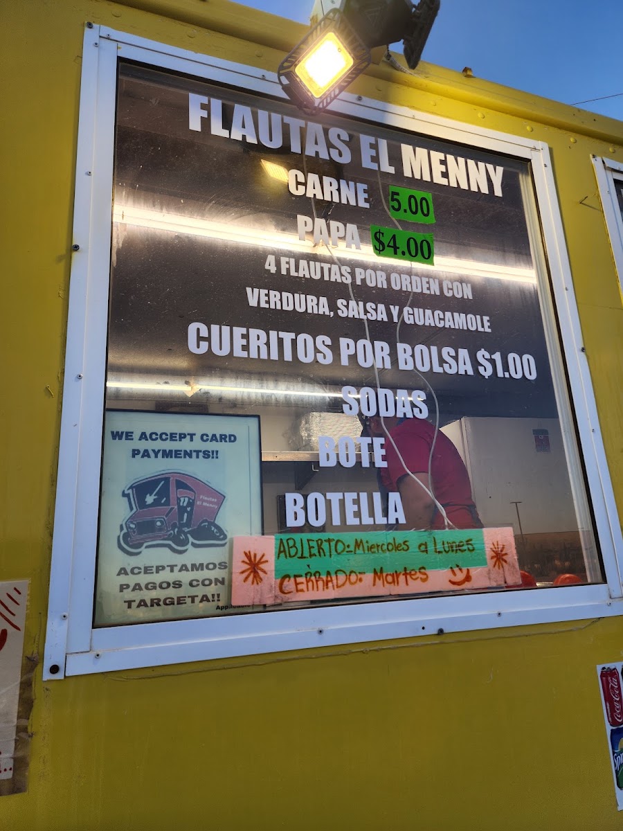 Flautas El Menny menu board