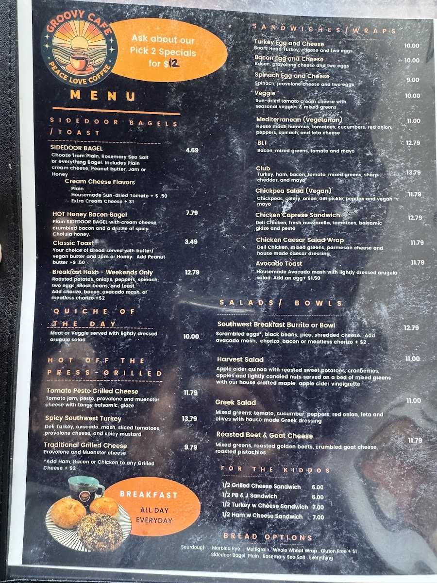 The Groovy Cafe menu board
