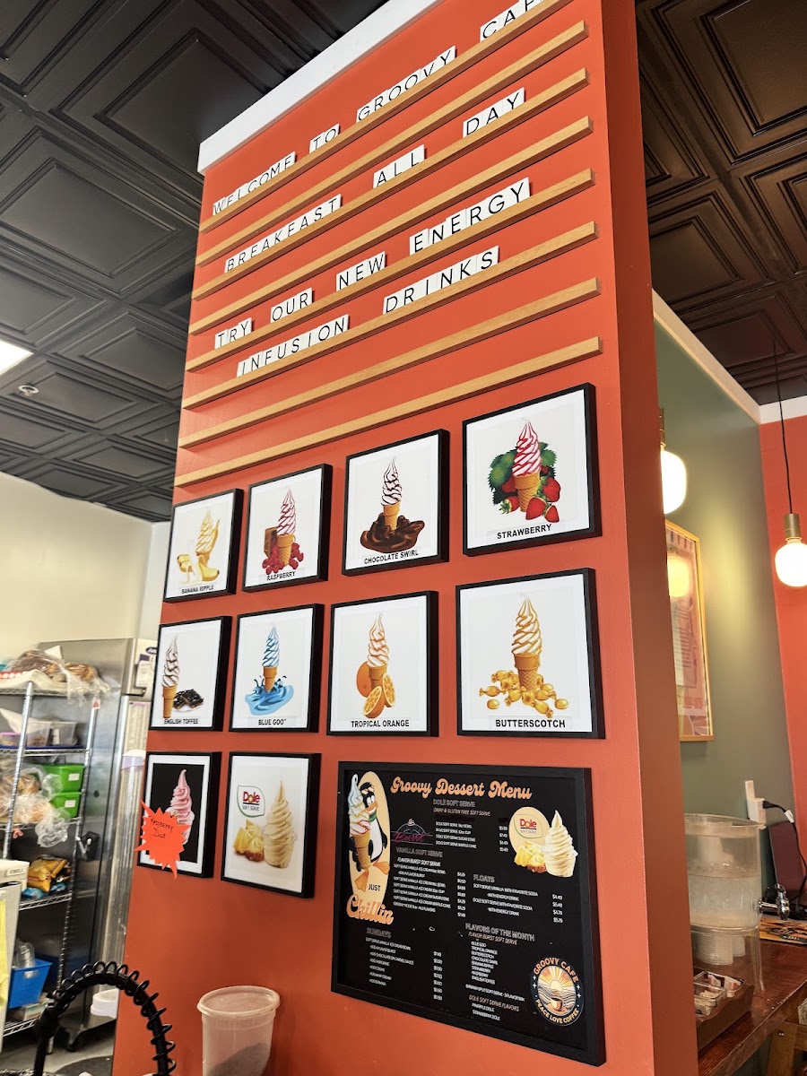 The Groovy Cafe menu board