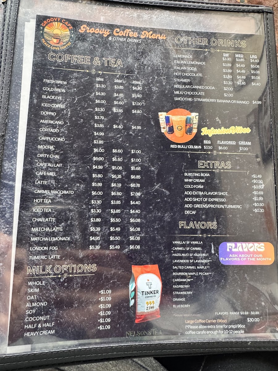 The Groovy Cafe menu board