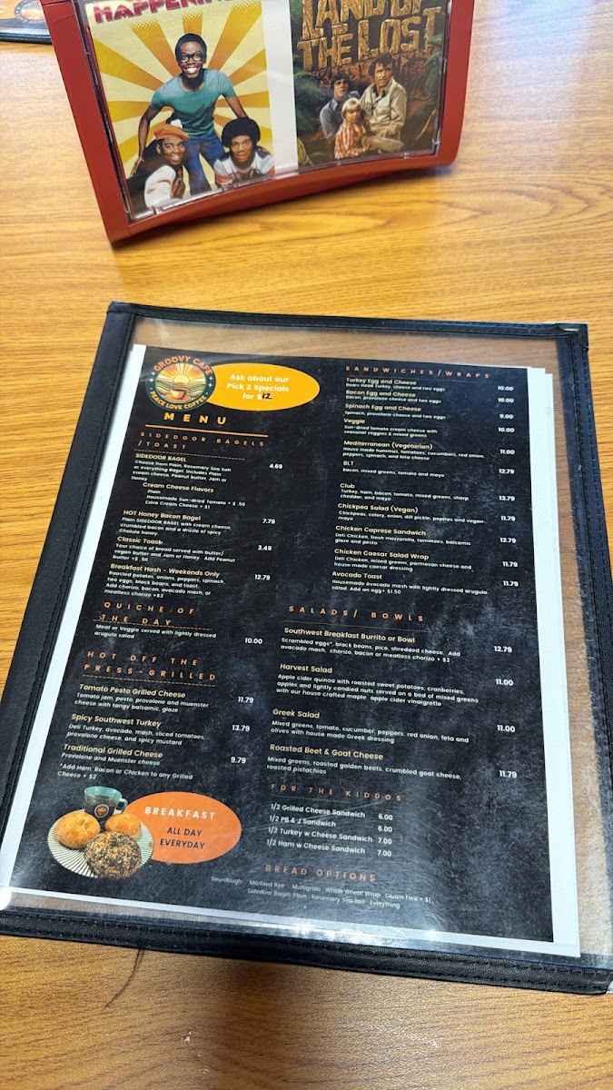 The Groovy Cafe menu board