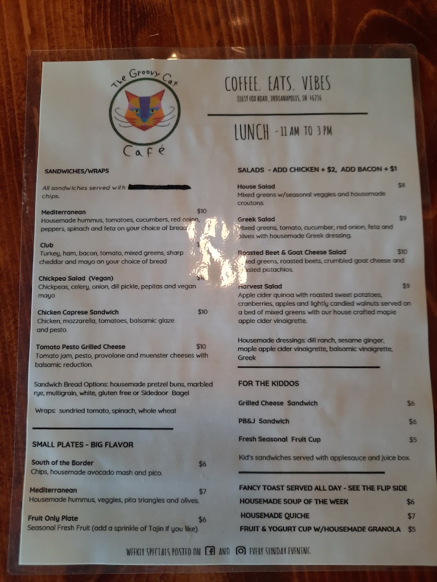 The Groovy Cafe menu board