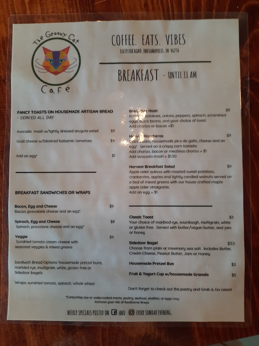 The Groovy Cafe menu board