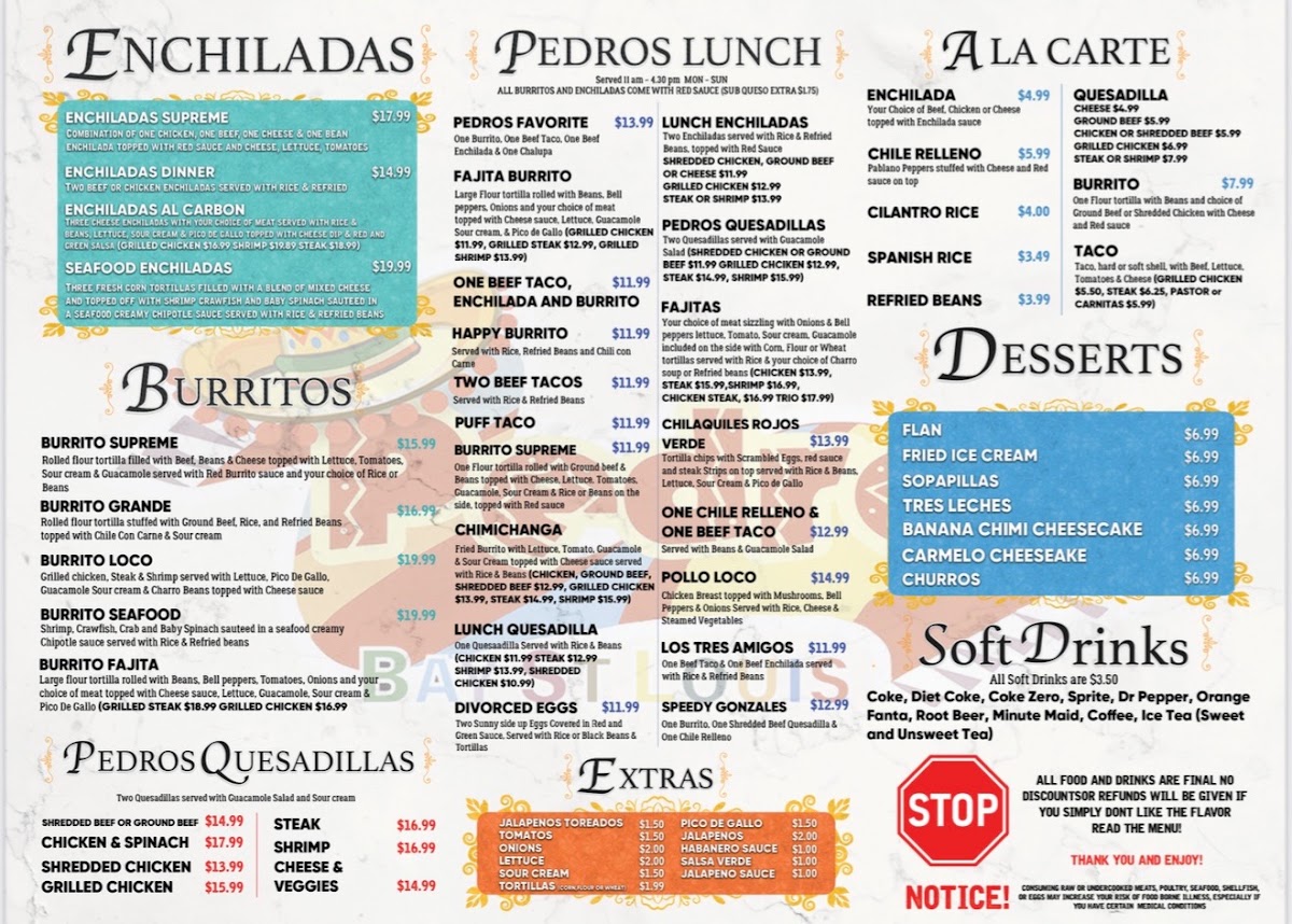 Pedro's Bay St.Louis menu board