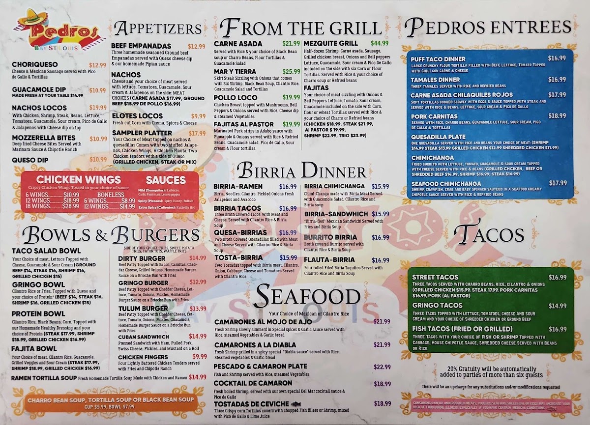 Pedro's Bay St.Louis menu board
