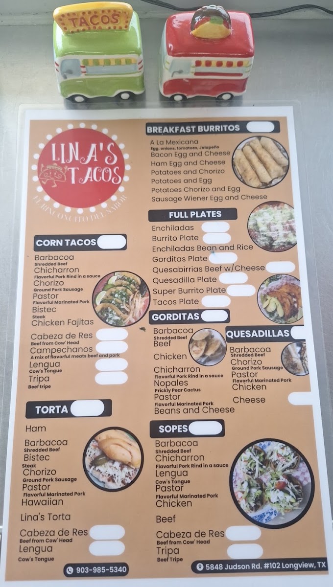 Lina’s Tacos menu board