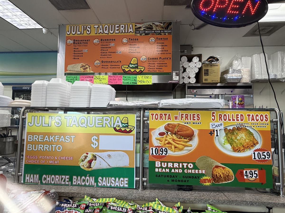 Juli's taqueria menu board