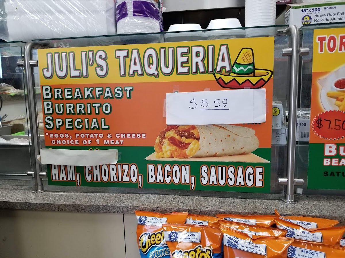 Juli's taqueria menu board