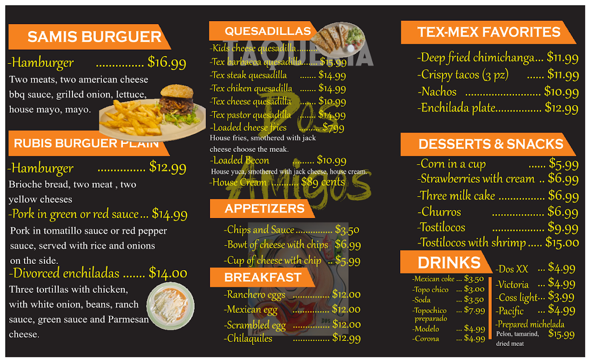 Dos Amigos Taqueria menu board