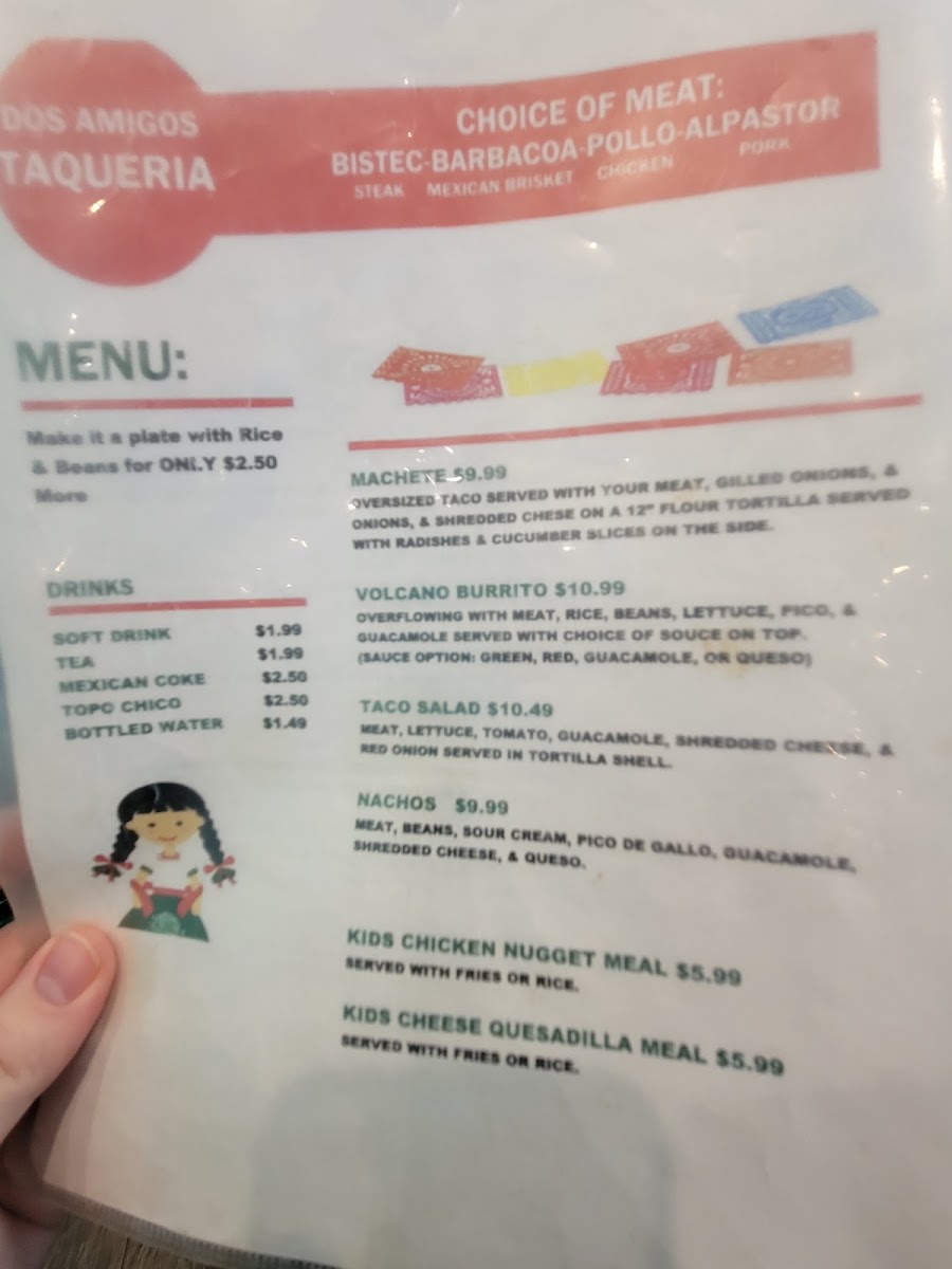 Dos Amigos Taqueria menu board