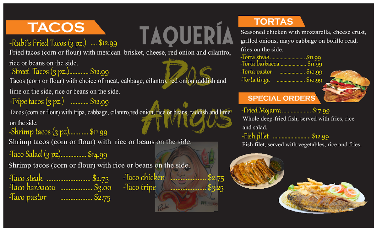 Dos Amigos Taqueria menu board